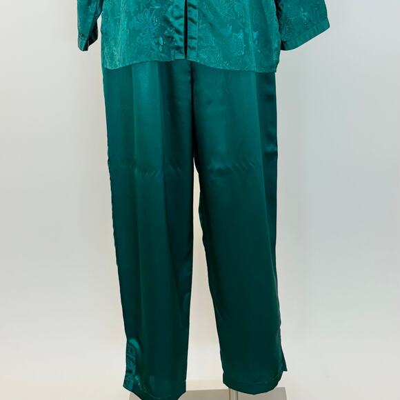 Victoria's Secret Vintage Gold Label Pajama SET Green Satin Jacquard Floral | M - Picture 6 of 14